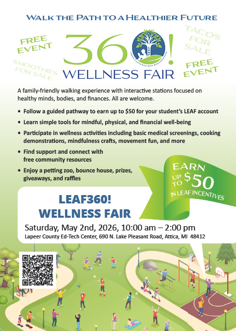 Graphic inviting the public to the Lapeer Wellness Fair on May 2