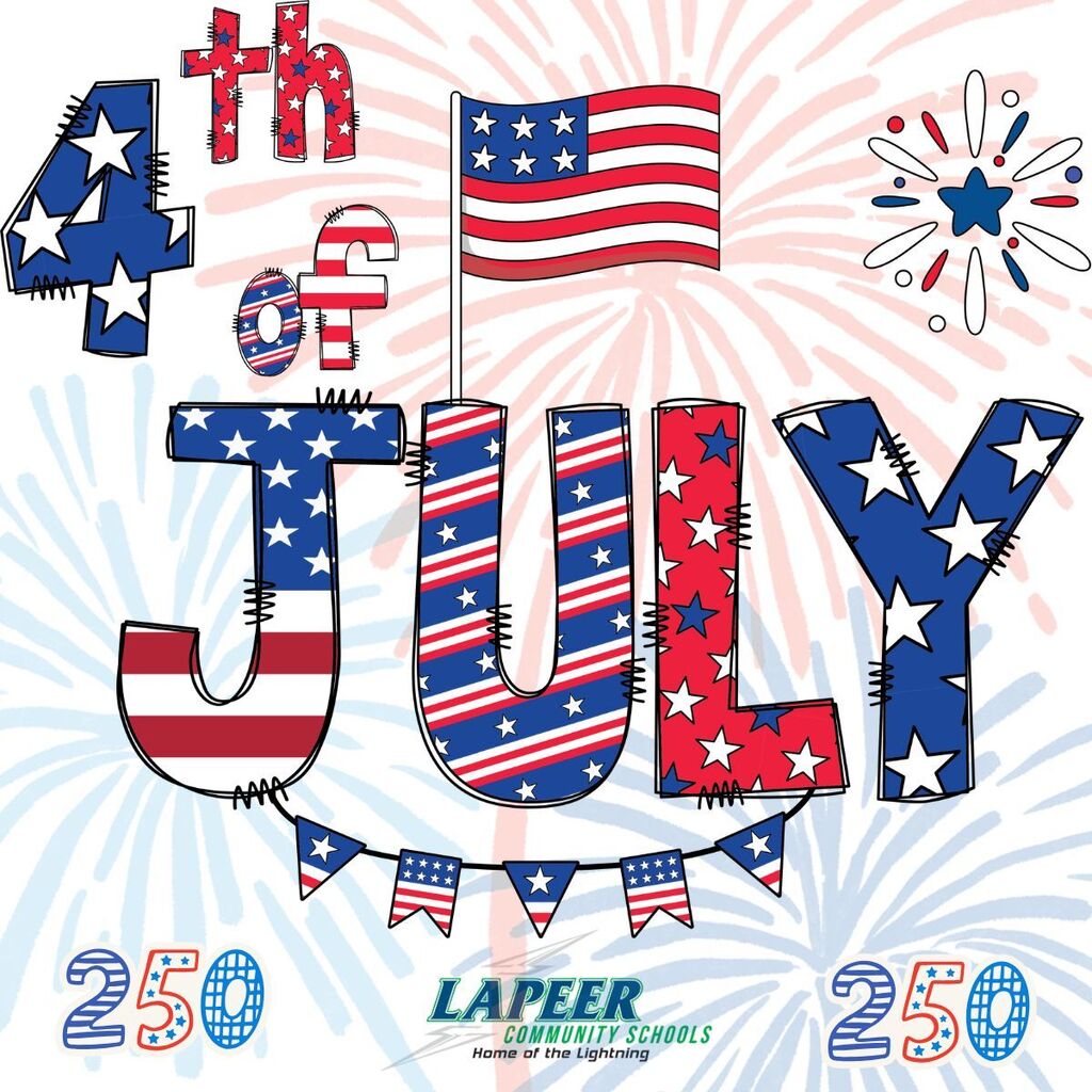4th of July graphic with fireworks and LCS logo