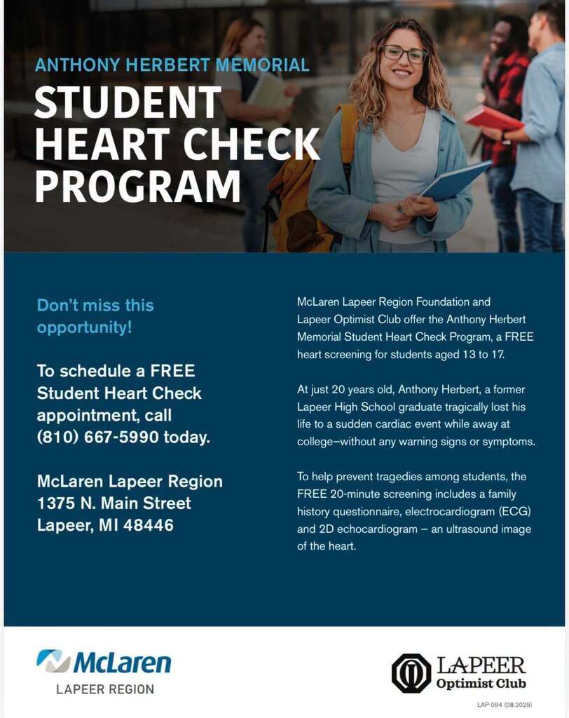 Flyer for student heart check program