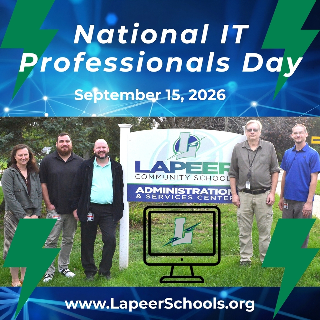 Graphic for LCS celebrating National IT Professionals Day with a photo of our tech team outside