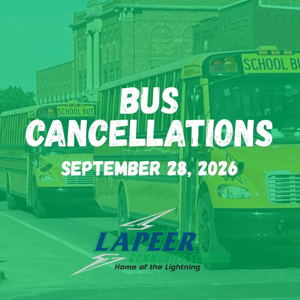 Graphic announcing bus cancellations for LCS for Monday, September 28, 2026