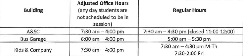 Summer hours for LCS buildings