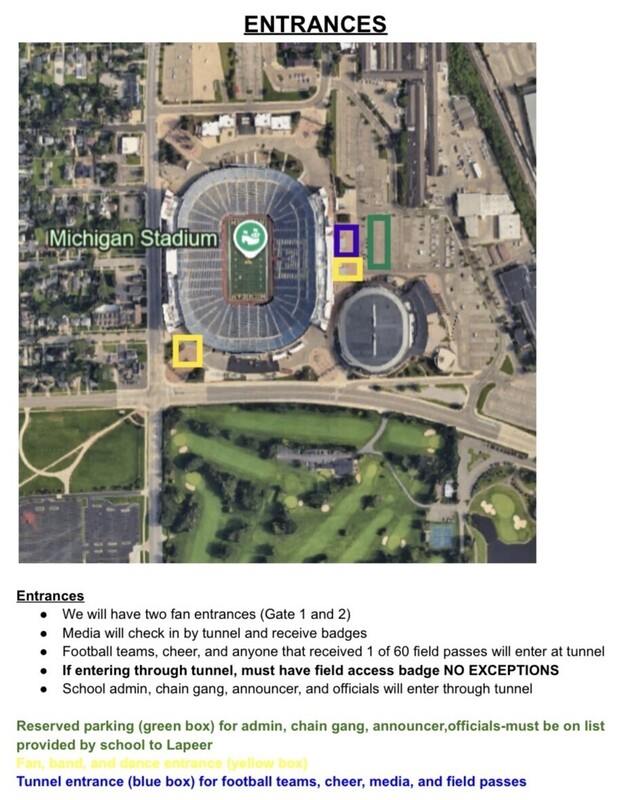 Info for fans for Lapeer-Holly football game August 27