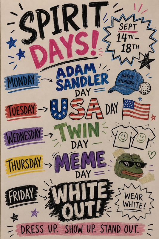 Graphic announcing 2026 Spirit Days for Lapeer High School