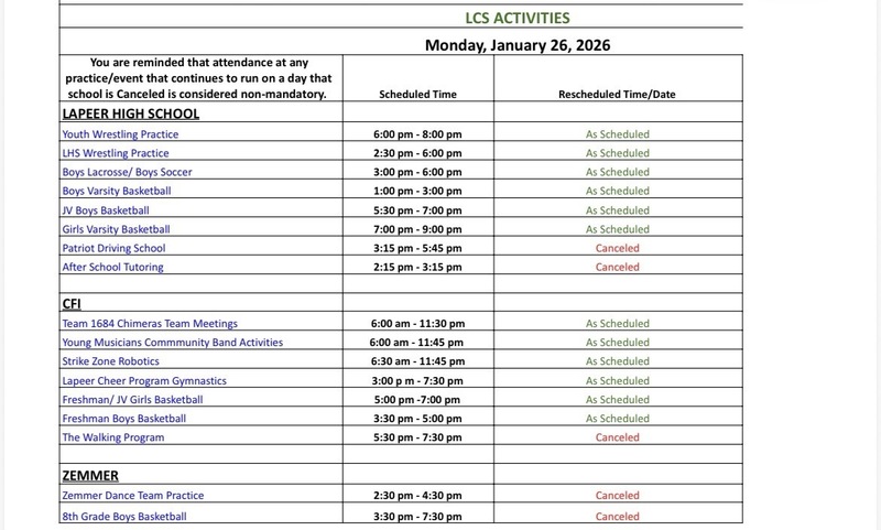 After-school activities Jan. 26