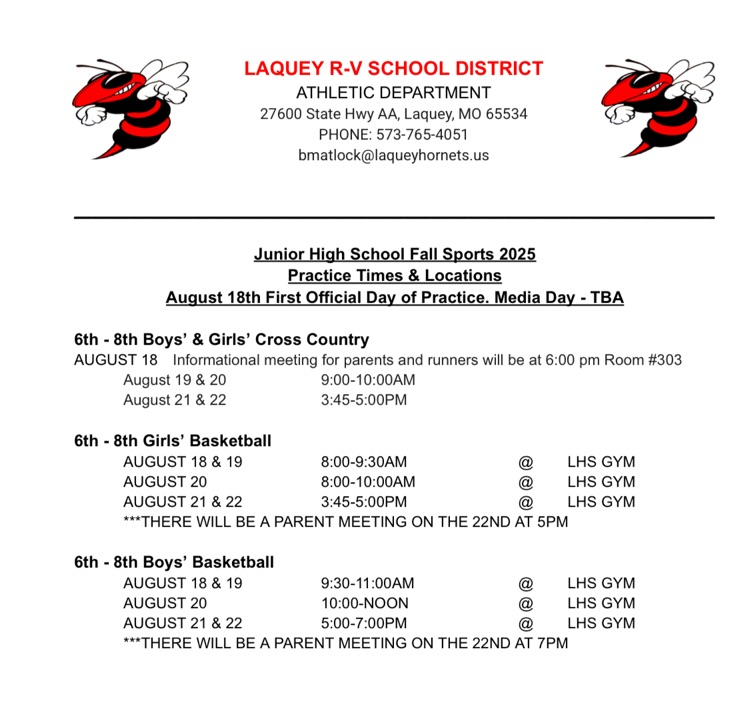 JH Fall start times