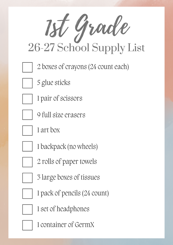 Elementary School Supply List
