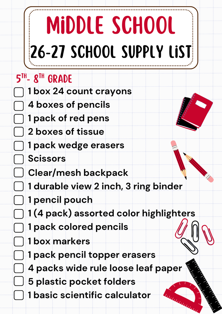 Middle School Supply List