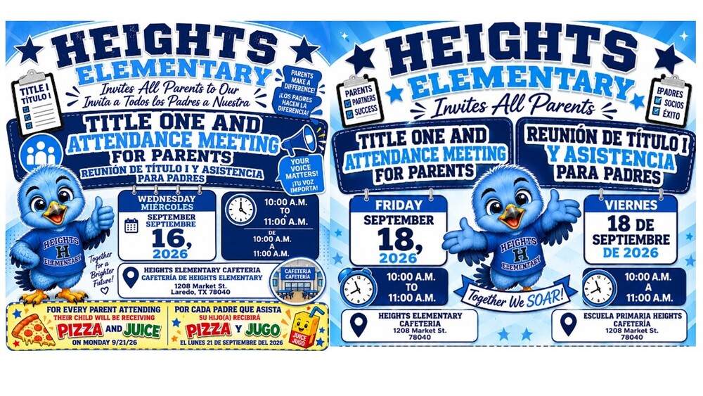 Heights Title One Attendance Meeting for parents Sept. 16 @ 10 am (English Session)