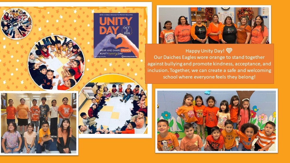 Happy Unity Day! 🧡🧡 Our Daiches Eagles wore orange to stand together against bullying and promote kindness, acceptance, and inclusion. Together, we can create a safe and welcoming school where everyone feels they belong!