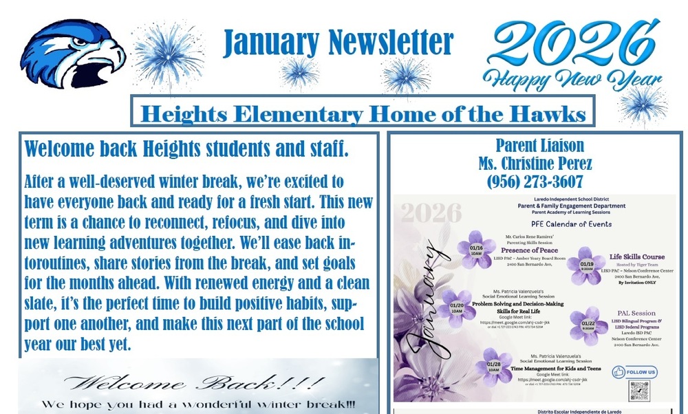 Heights ES - Newsletter and Calendar January 2026