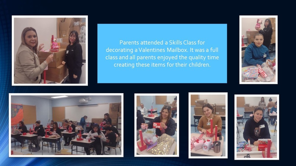 Parents attended a Skills Class for decorating a Valentines Mailbox. It was a full class and all parents enjoyed the quality time creating these items for their children.