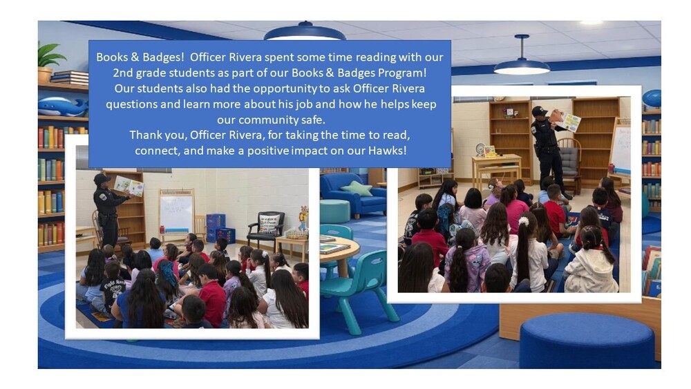 Books & Badges! Officer Rivera spent some time reading with our 2nd grade students