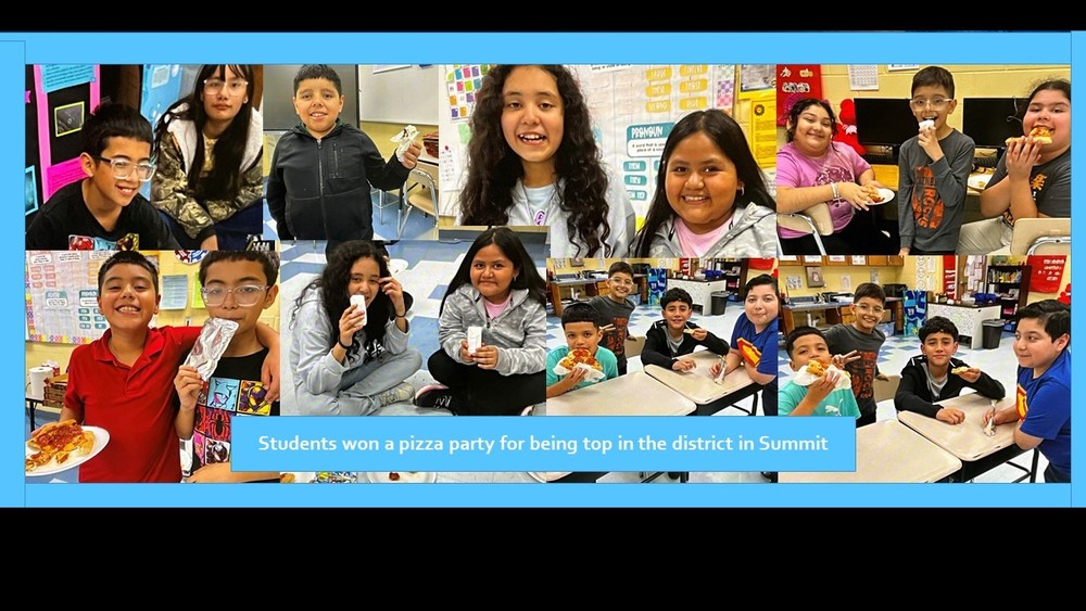 Students won a pizza party for being top in the district in Summit