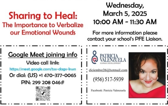 Parent Academy of Learning Sharing to Heal: The Importance to Verbalize our Emotional Wounds - Virtual Session - March 5, 2025 starts at 10 am
