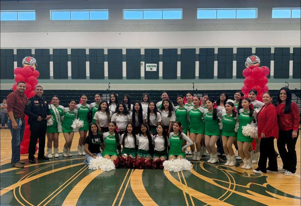 Cheerleaders, Prancers and Adults posing for Red Ribbon Week Photo