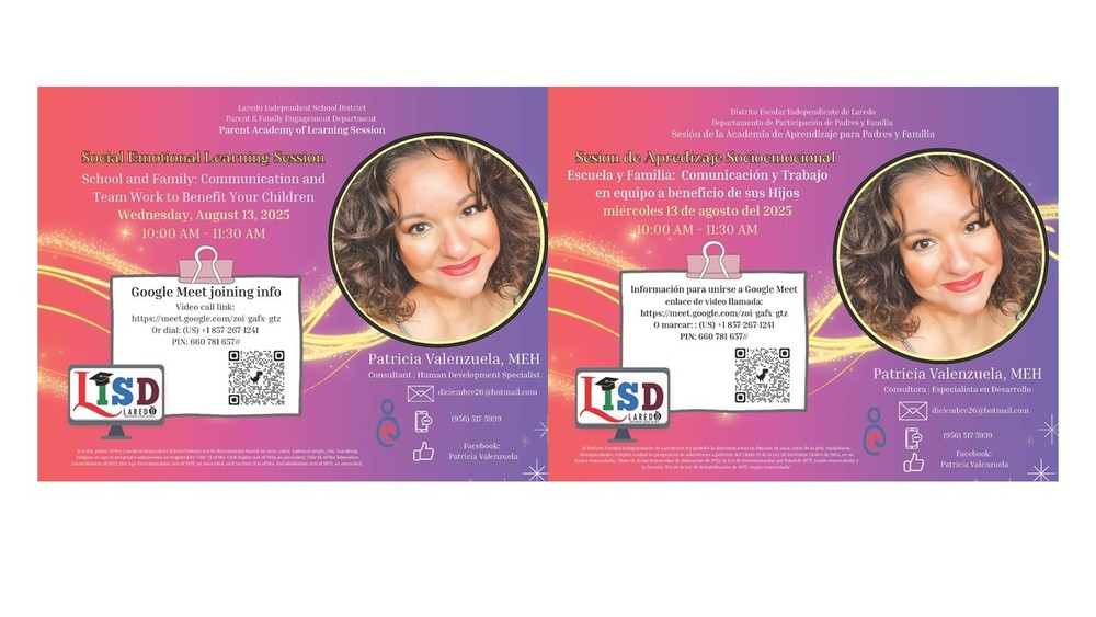 Social Emotional Learning Session - School and Family: Communication and Team Work to Benefit Your Children - Wednesday, August 13, 2025 at 10 am