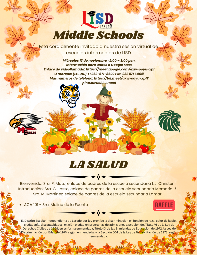Está cordialmente invitado a nuestra sesión virtual de escuelas intermedias de LISD