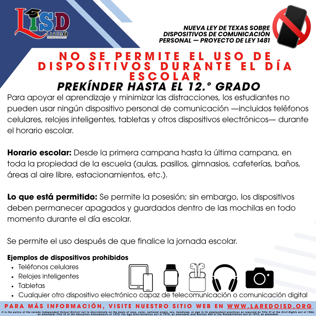 Devices not allowed to be used during the school day.