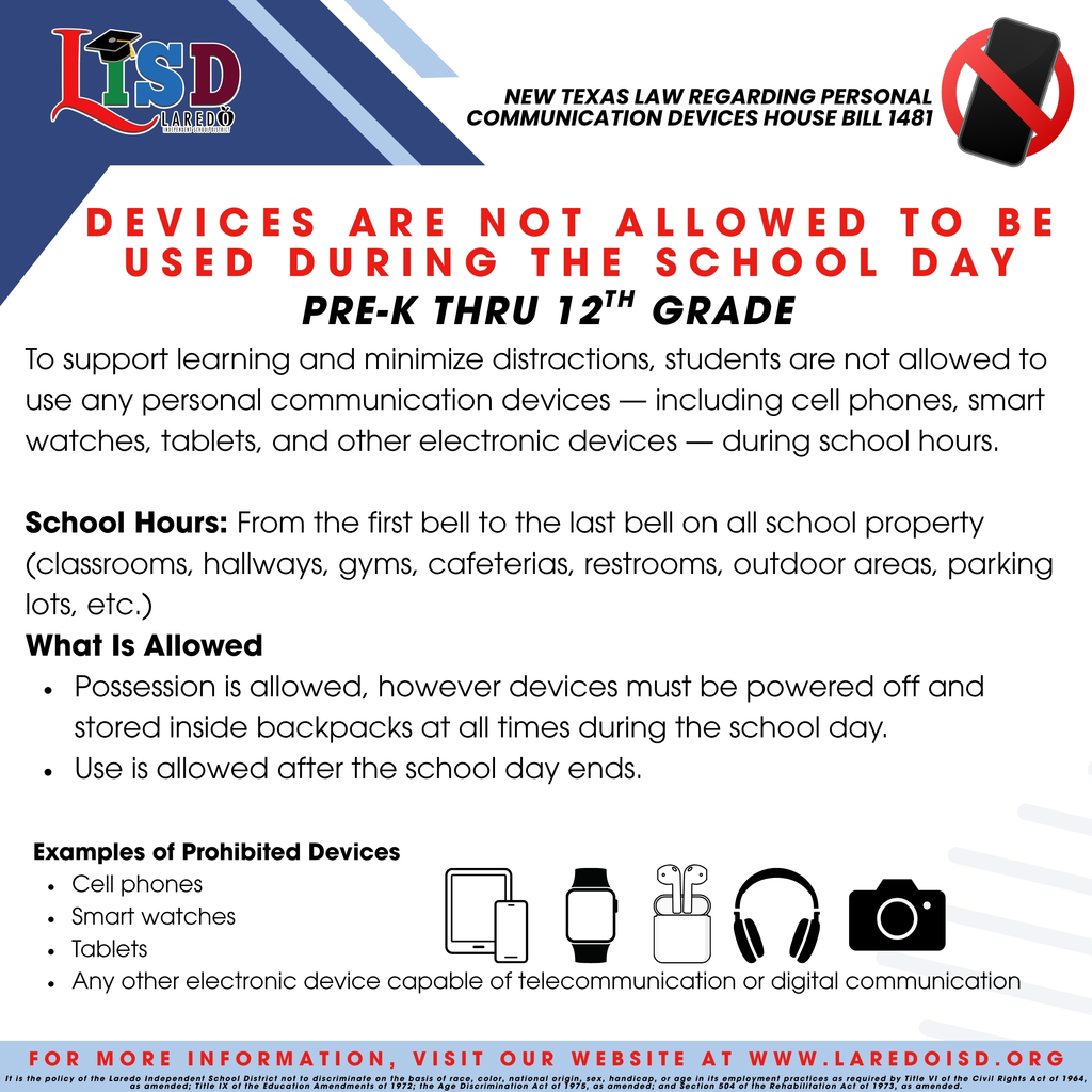 Devices not allowed to be used during the school day.
