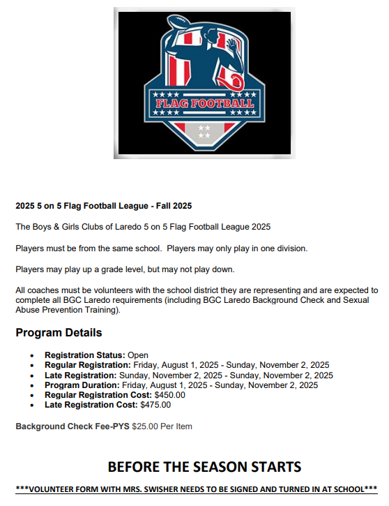 5 on 5 flag football flyer