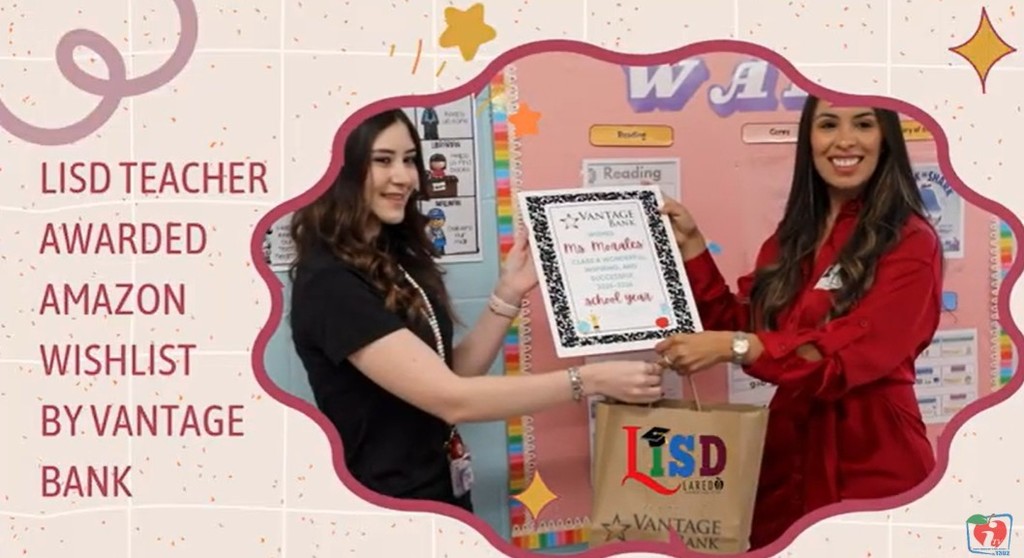 Vantage Bank Awards Amazon Teacher Wishlist to LISD Teacher.