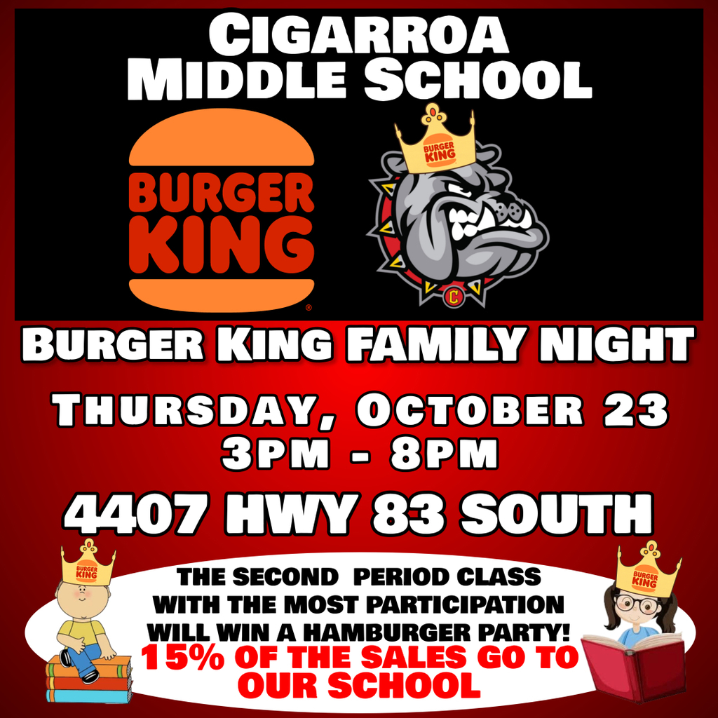 Poster for BK family night inviting everyone to the event with all the details listed and a bulldog logo with a BK crown on.