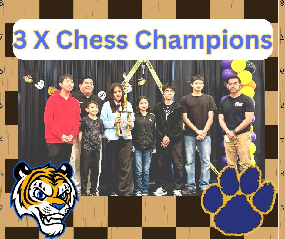 The L.J. Christen Middle School Chess Club has done it AGAIN! Under the leadership of Mr. Villa, our talented players have secured their third championship in a row! Students who competed: Erasmo V, Joaquin L, Gabriella C, Kassandra M, Said E, Thiago, Thimoty B.