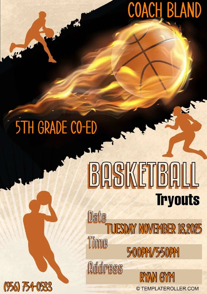 5th grade co-ed basketball tryout flyer