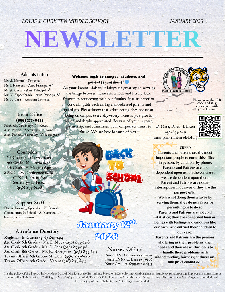 L. J. Christen Middle School Campus Newsletter. 