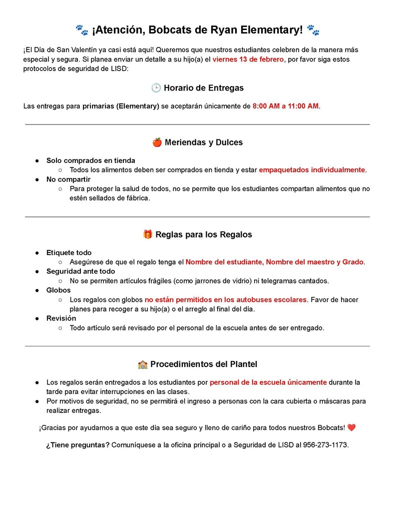 Valentine's Regulation Spanish