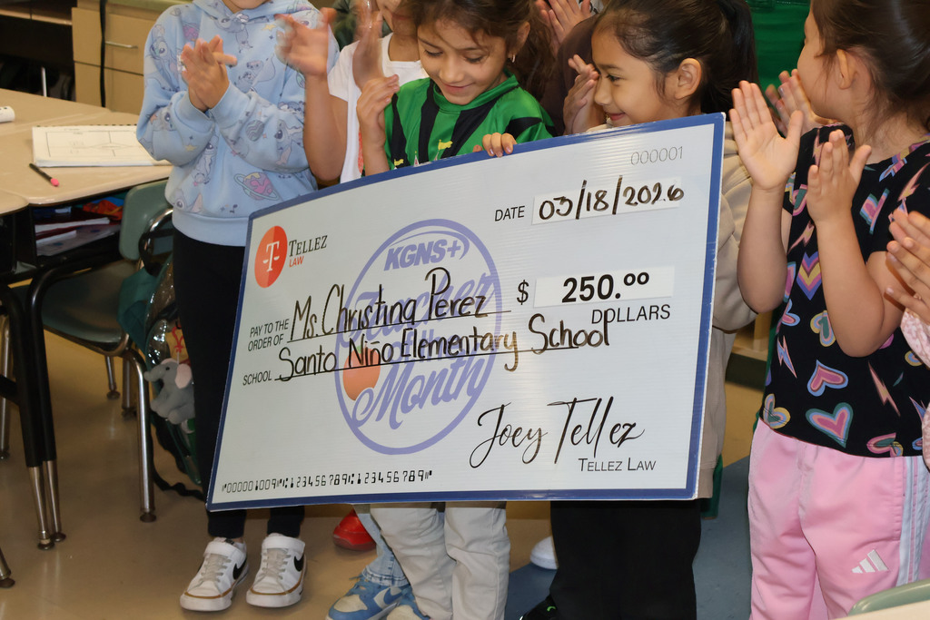 Ms. Christina Perez was honored as March Teacher of the Month at Santo Niño Elementary.