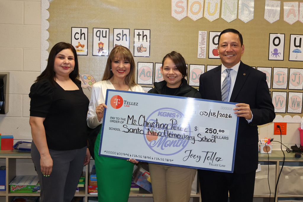 Ms. Christina Perez was honored as March Teacher of the Month at Santo Niño Elementary.