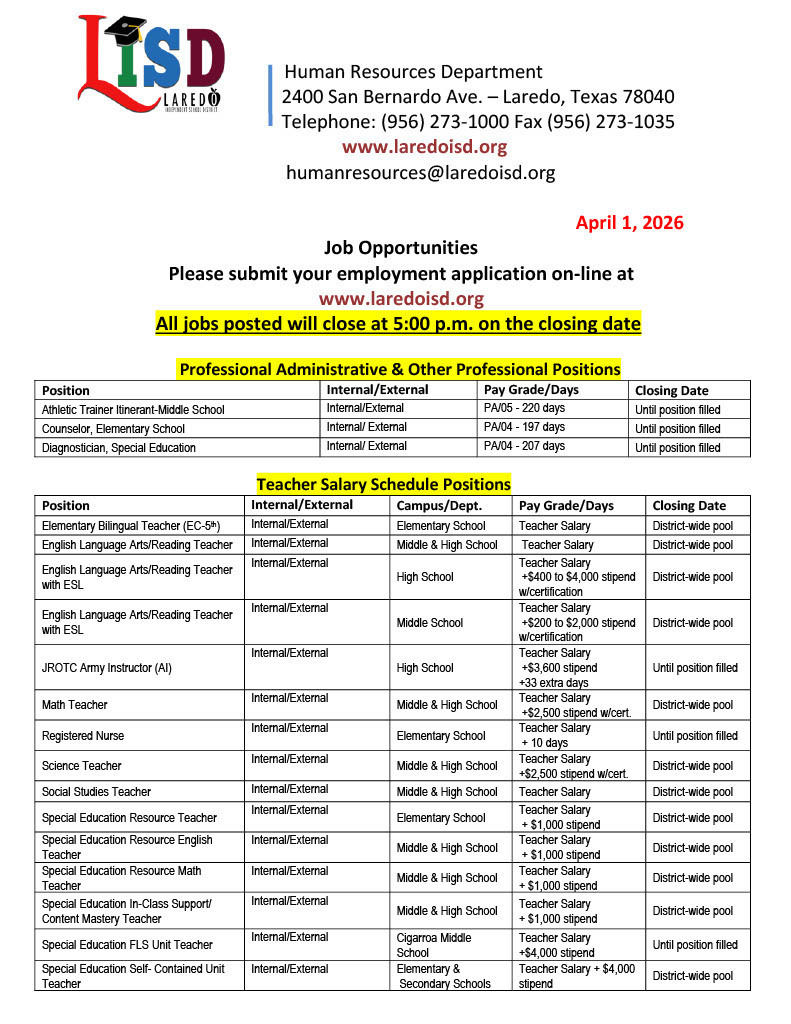 Job Opportunities Page 1