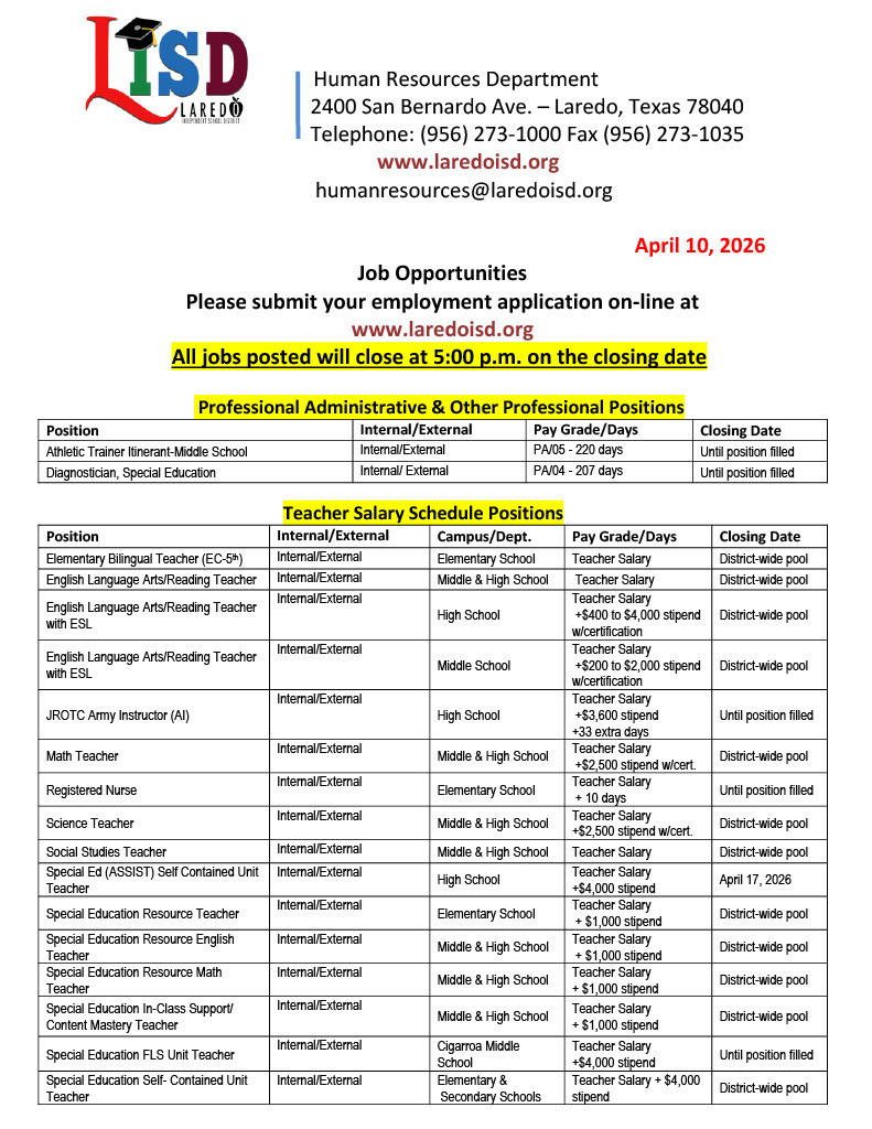 Job Opportunities Page 1