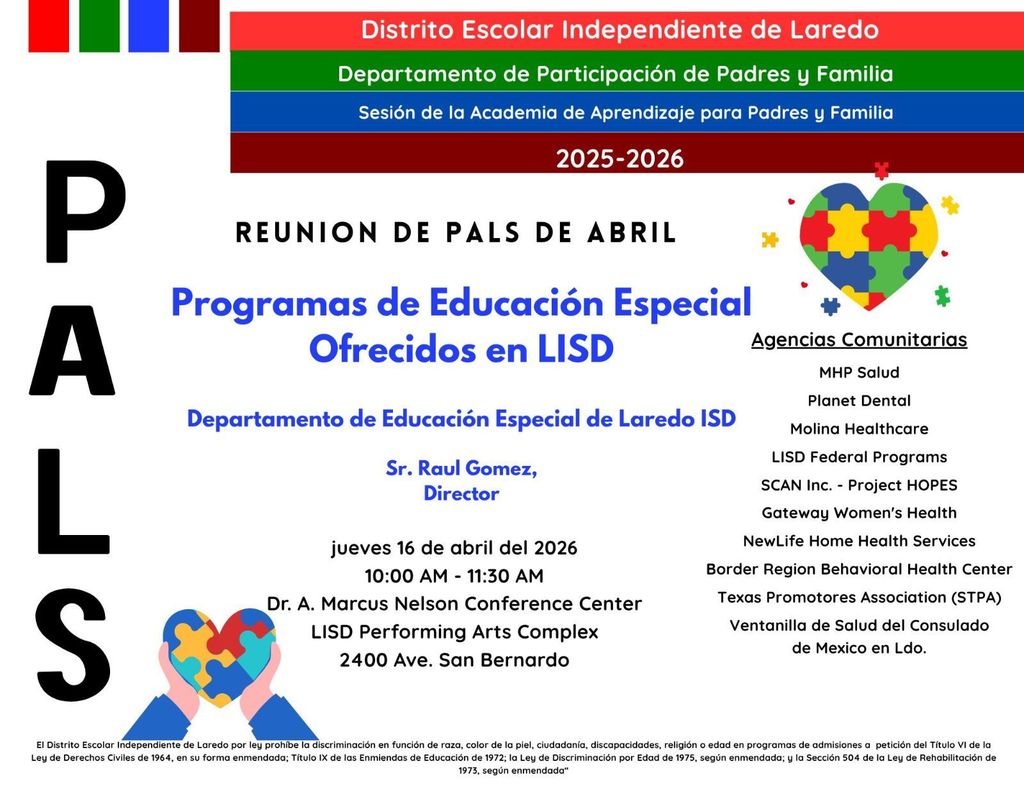 Parent and Family Engagement Meeting flyer in spanish