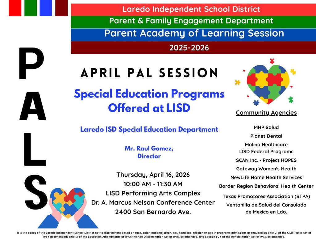 Parent and Family Engagement Meeting flyer in english