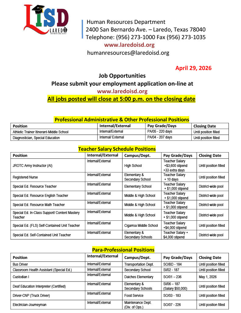 Job Opportunities Page 1