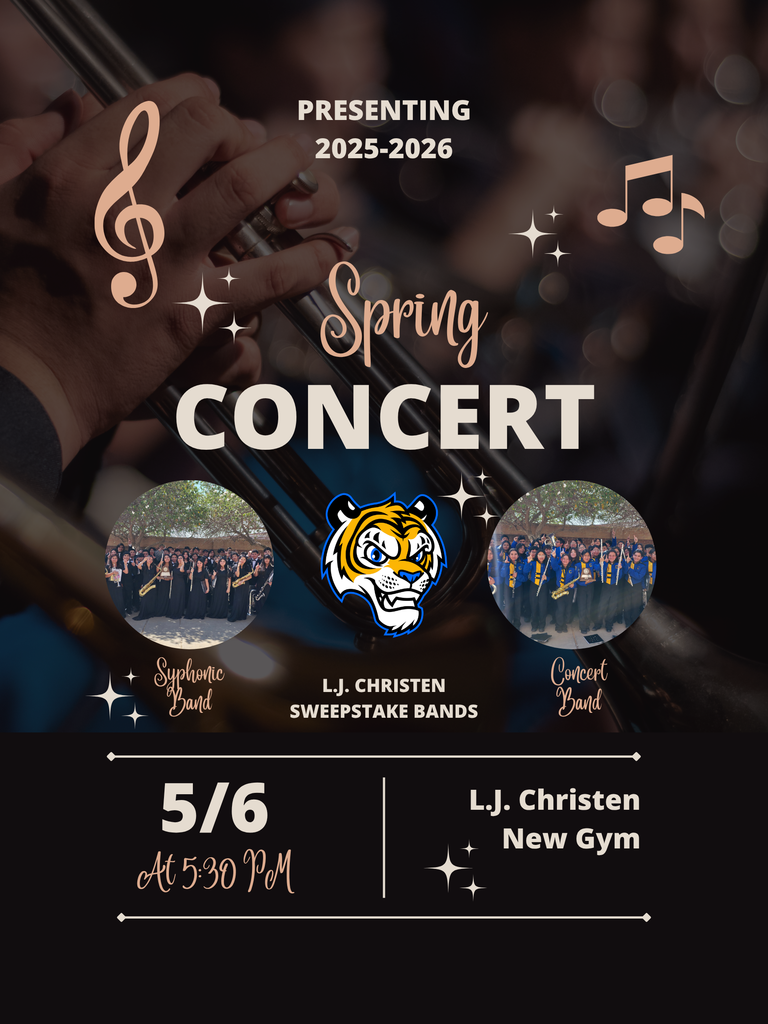 "Our Cub band would like to invite friends and family to our spring concert, held at the New Gym on May 6th @ 5:30. (LISD clear bag policy in place)"