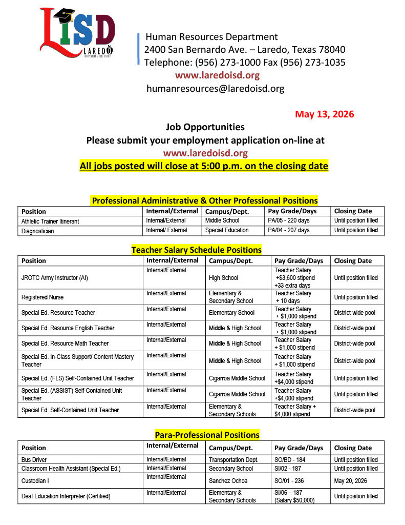 Job Opportunities Page 1