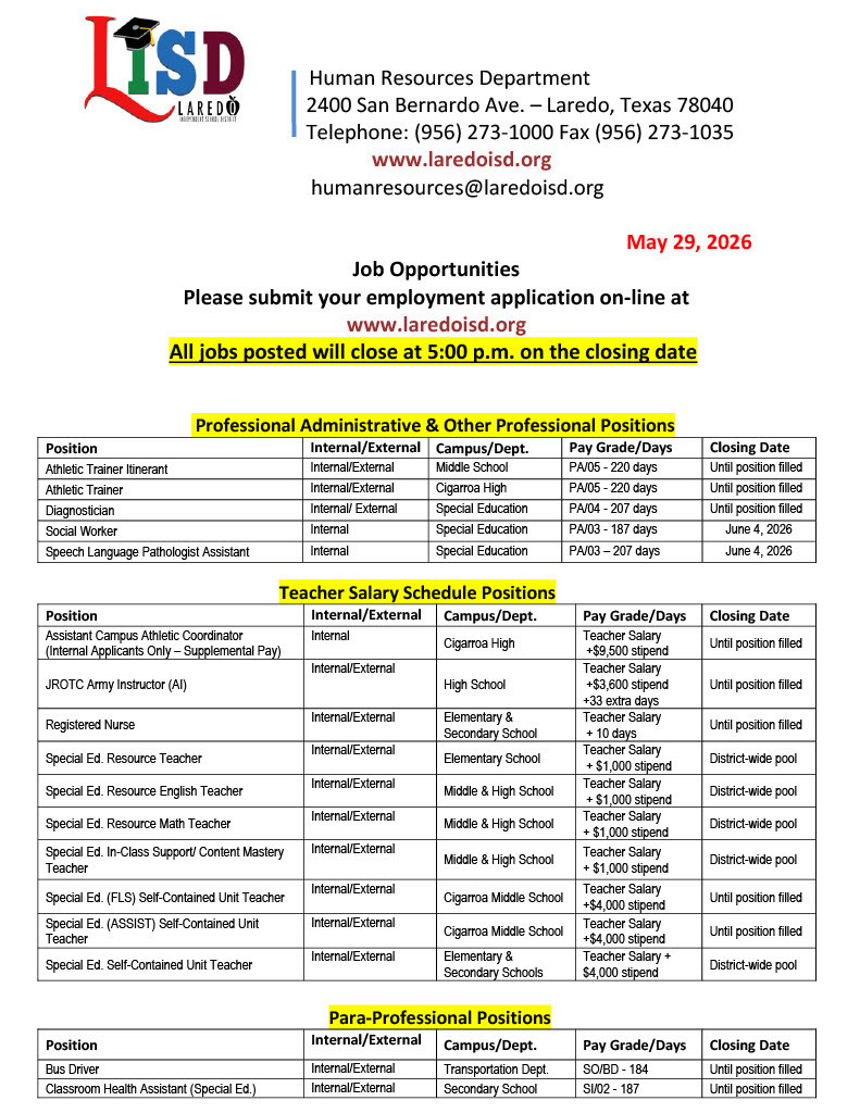Job Opportunities Page 1