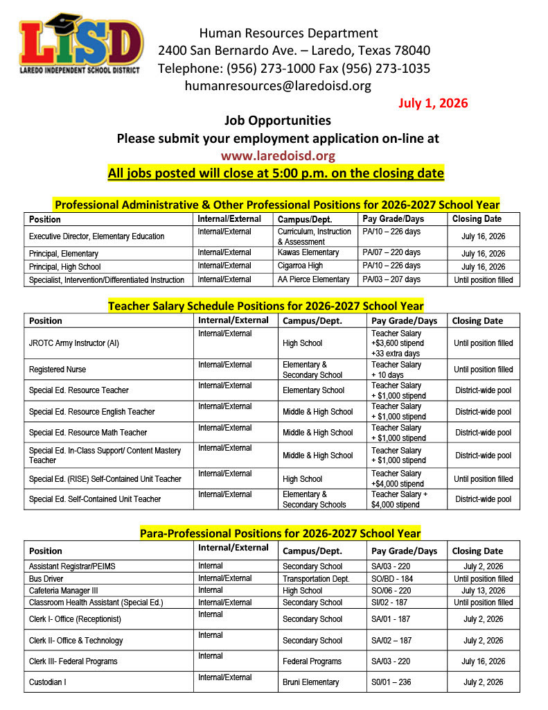 Job Opportunities Page 1