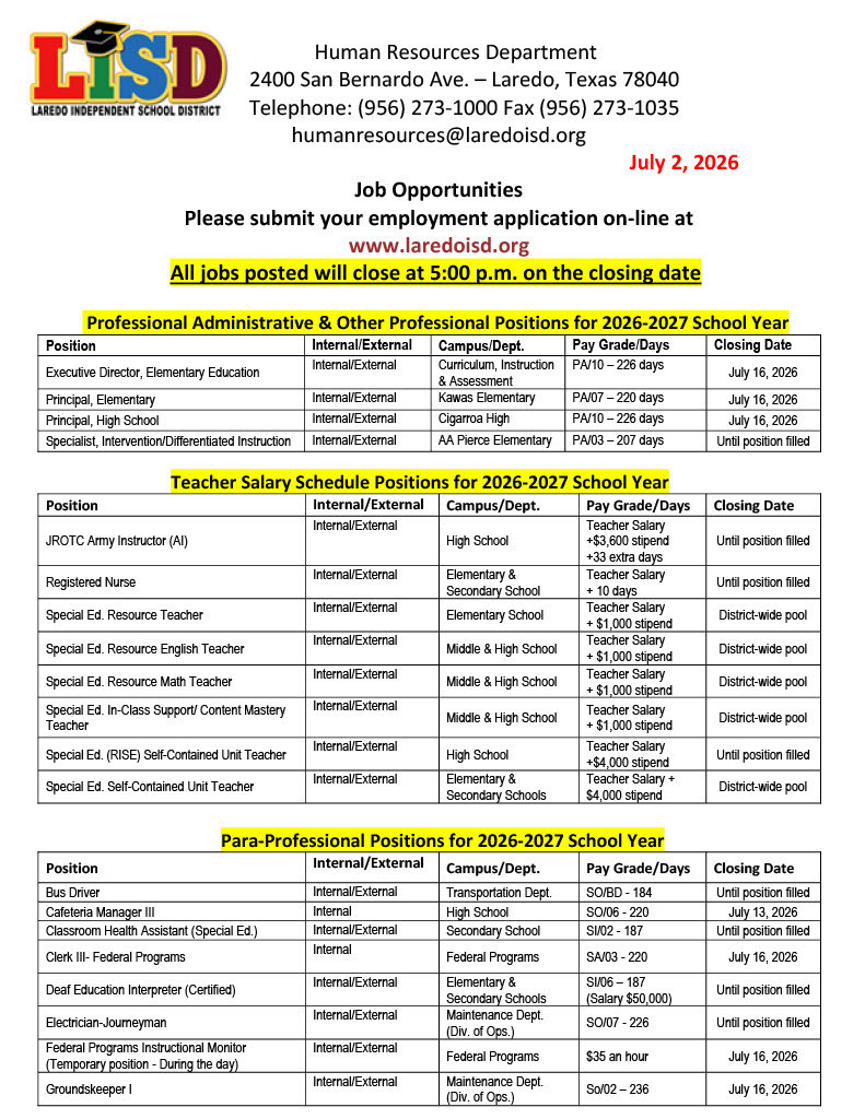 Job Opportunities Page 1
