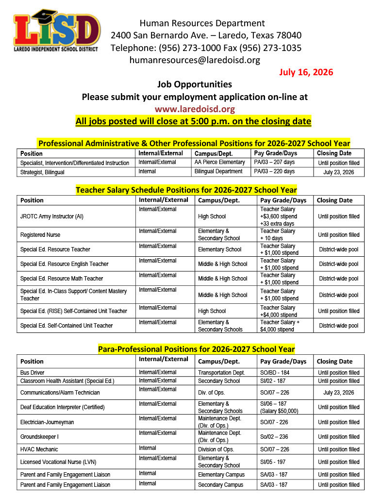Job Opportunities Page 1
