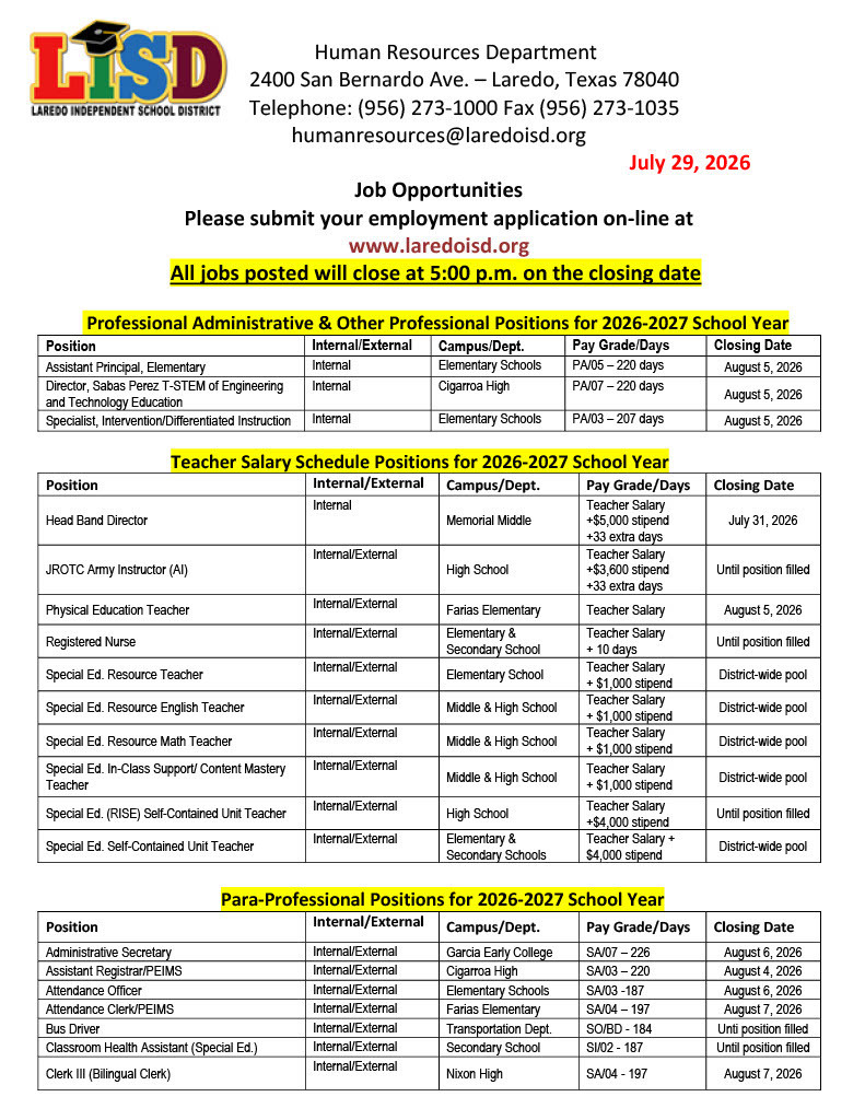 Job Opportunities Page 1
