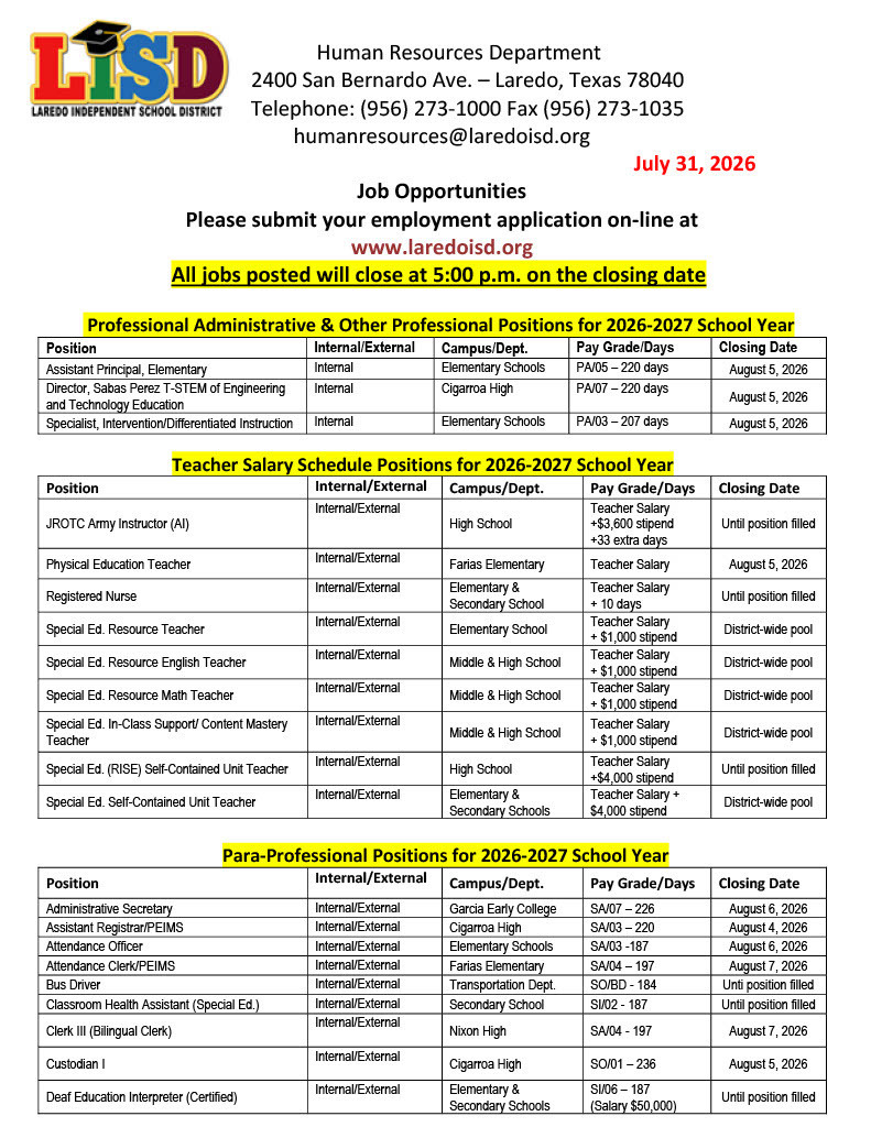 Job Opportunities Page 1