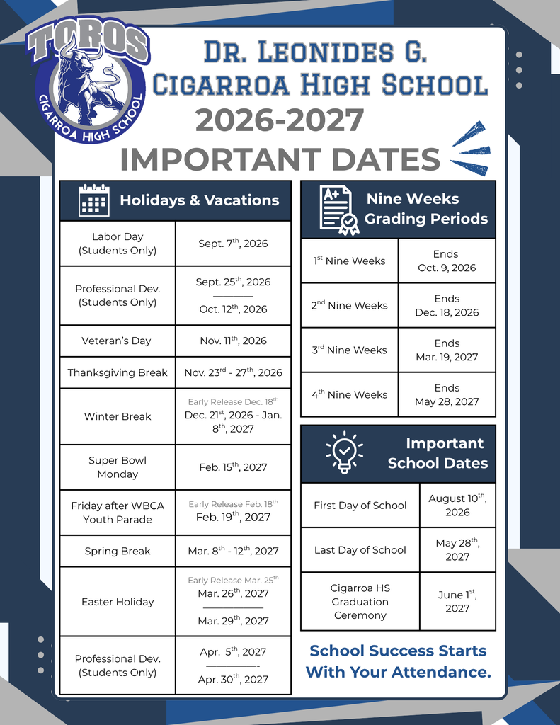 Important dates for 2026-2027