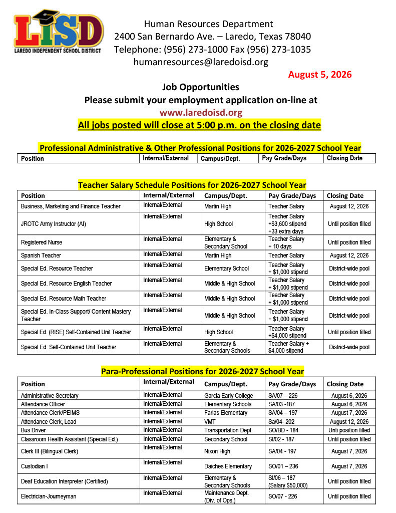 Job Opportunities Page 1