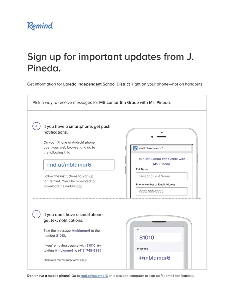 Remind Sign Up