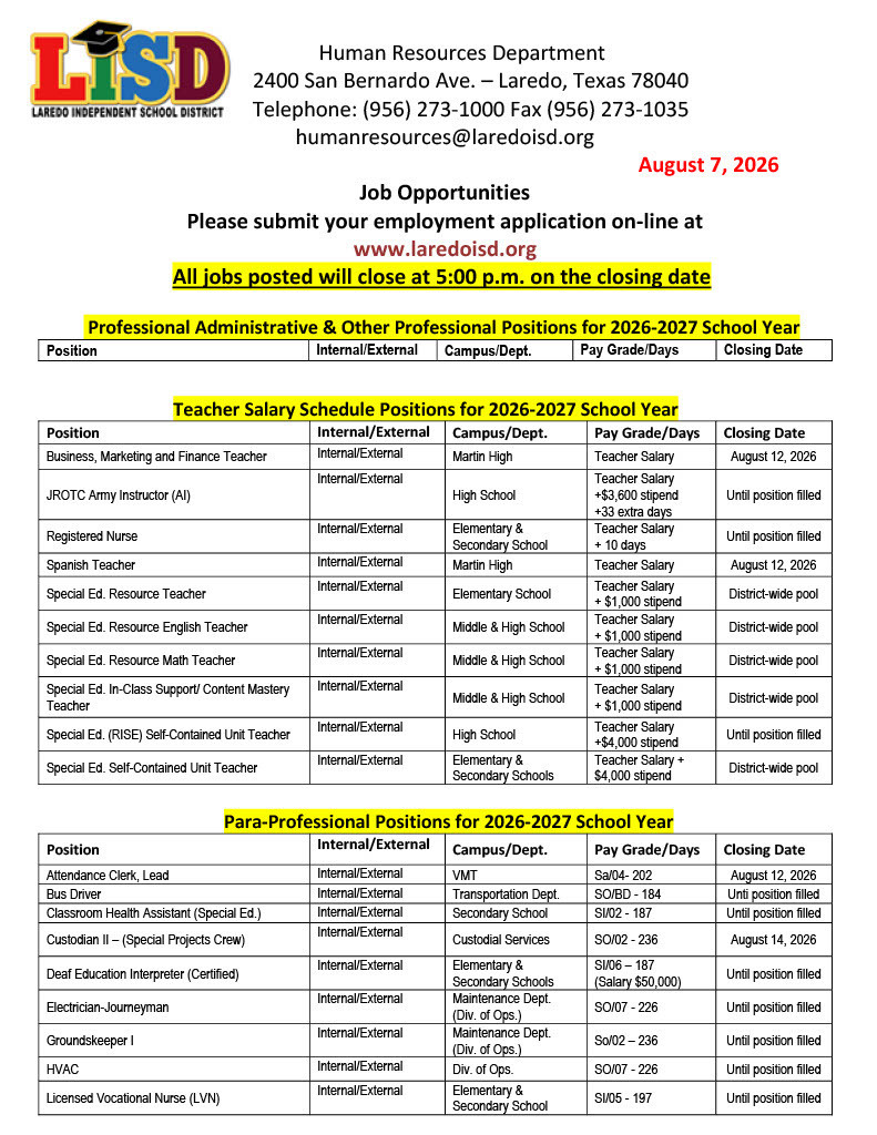 Job Opportunities Page 1